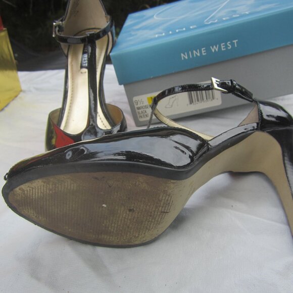 NINE WEST CLASSY "NWROISE90" BLACK PATENT DRESS HEEL 9.5M - Picture 6 of 7